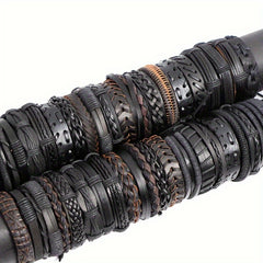 10pcs Vintage PU Leather Bracelets For Men Women