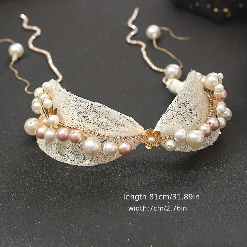 Bridal Faux Pearl Hairband with Tassel Head Jewelry