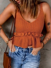 Ruffle Trim Cami Top V Neck Sleeveless