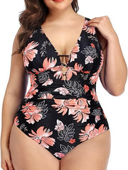 Plus Size Leopard Print Lace Up One Piece Swimsuit