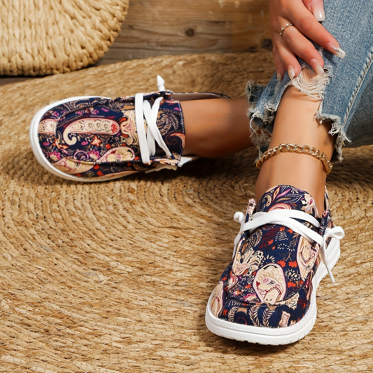 Women's Paisley Graphic Slip On Canvas Shoes Lightweight Sneakers
