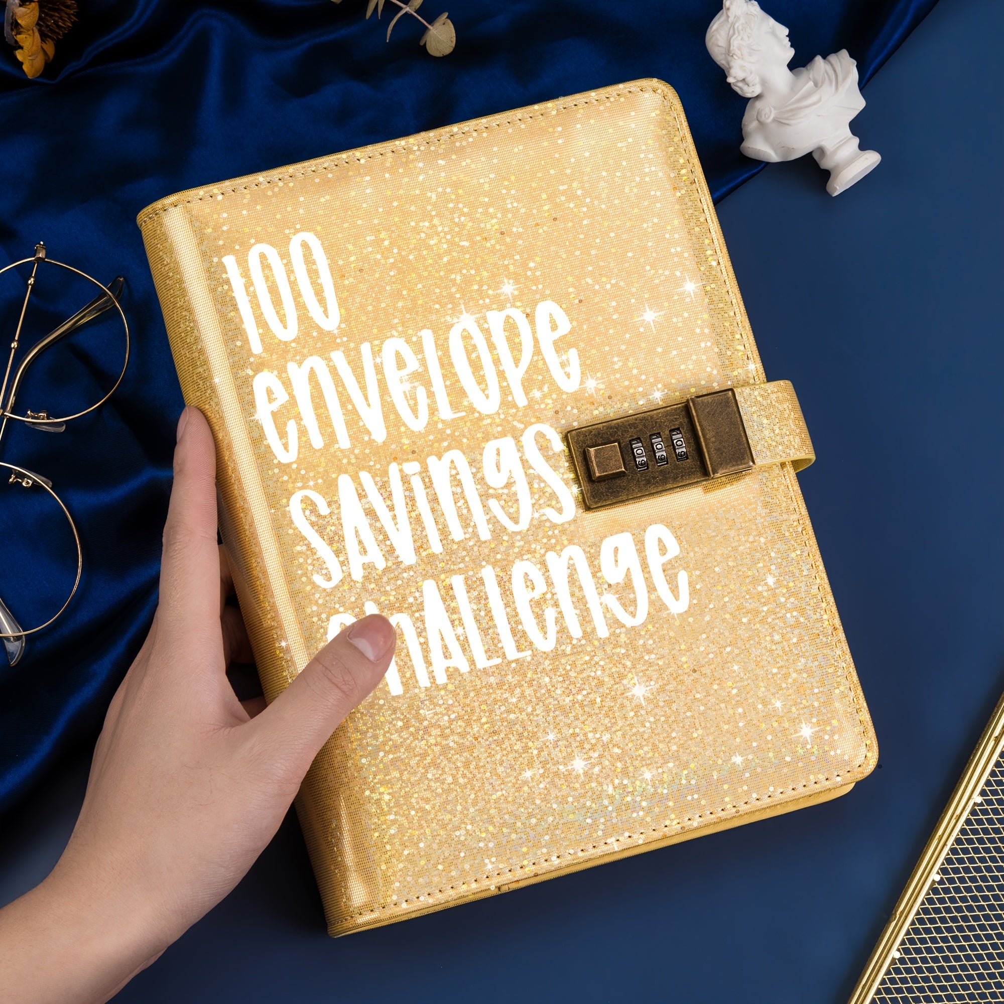 100 Envelopes Money-Saving Challenge Binder with Lock and Shining Cover