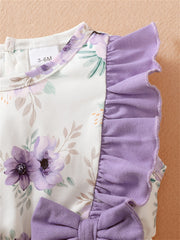 2pcs Baby Girls Floral Print Romper & Hat Set