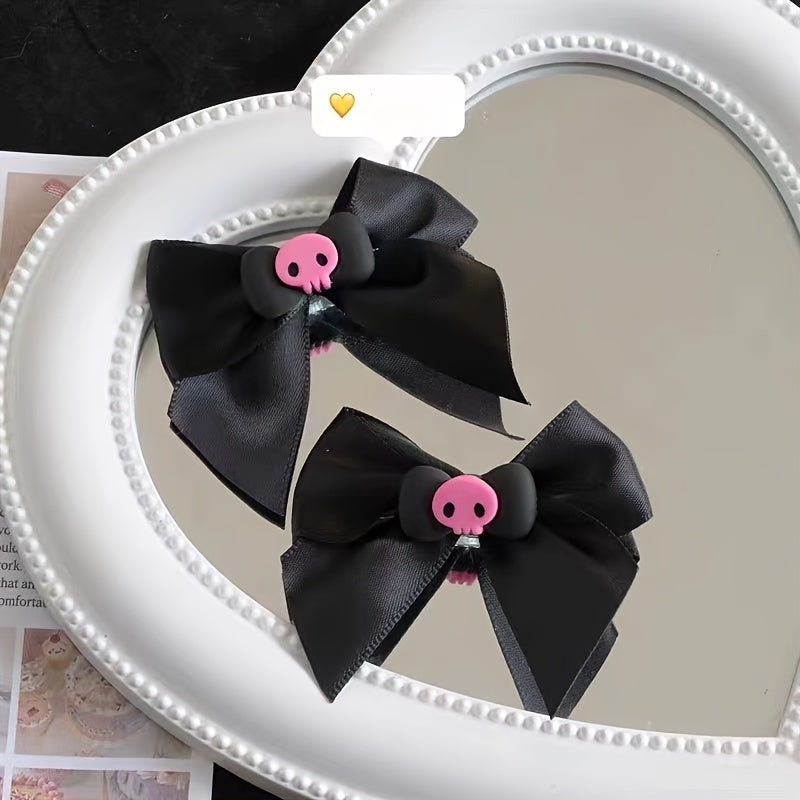 Skull Bow Hair Snap Clip Punk Pink Barrette Hair Accessories For Women