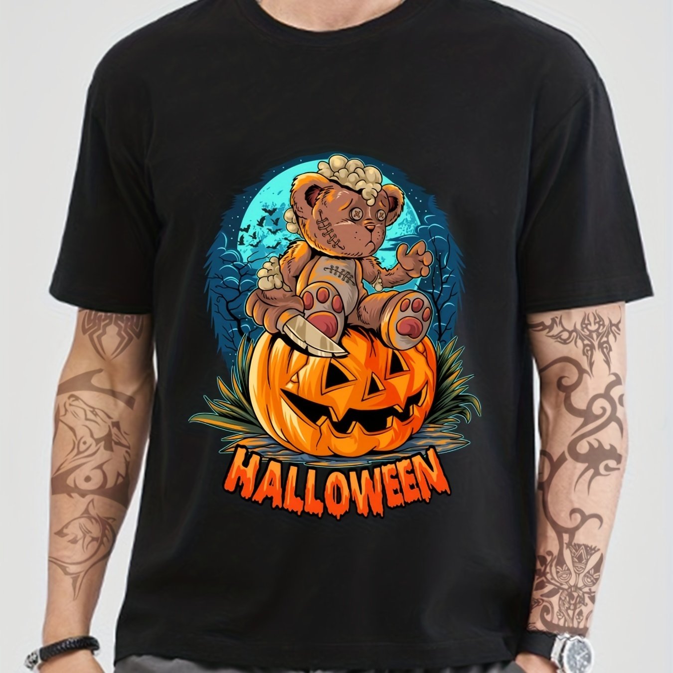 Cotton Halloween Pumpkin Print Men's Graphic T-shirt