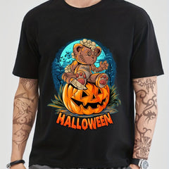 Cotton Halloween Pumpkin Print Men's Graphic T-shirt