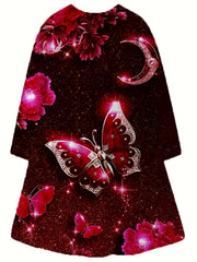 Girls Butterfly Graphic Long Sleeve Dress Spring Fall Party Gift