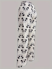 Cartoon Panda Sleep Bottoms & Letter Print Sleep Pants