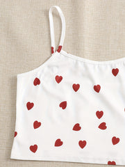 Heart Print Cami Top & Shorts & Pants 3 Piece Set