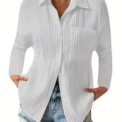 Casual Blouse Women's Plus Solid Button Up Long Sleeve
