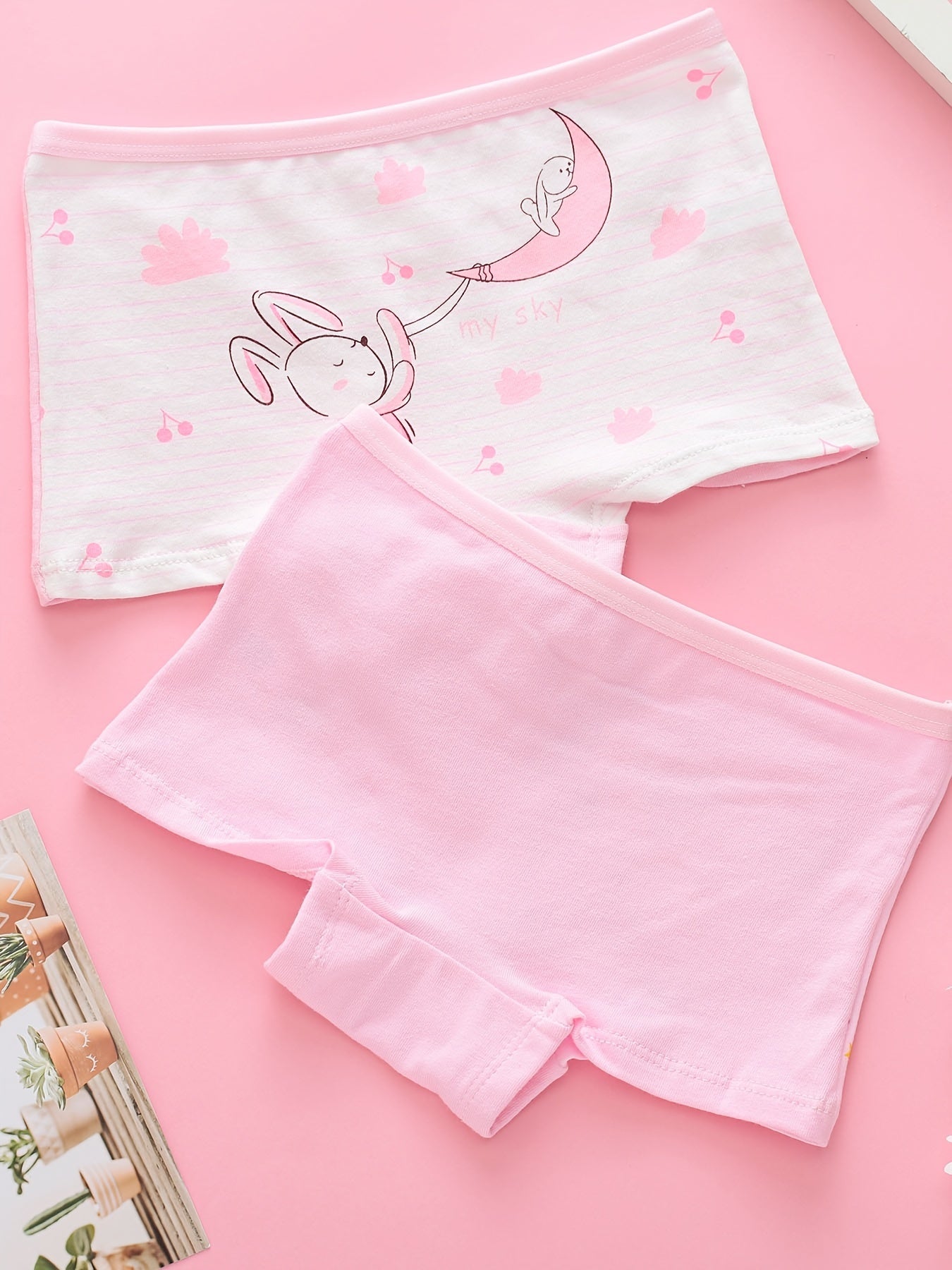 4pcs Girls Rabbit Print Shortie Brief Cotton Underwear
