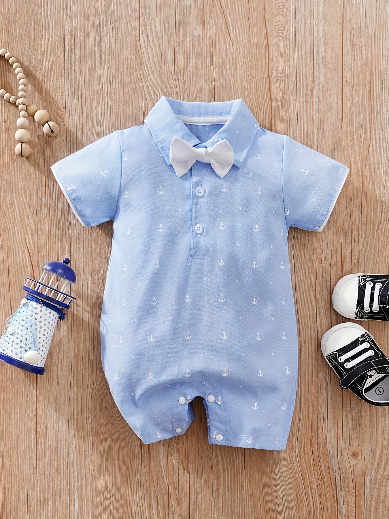 Baby Boy Short Sleeve Cartoon Bow Bodysuit