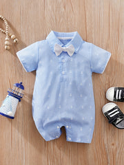 Baby Boy Short Sleeve Cartoon Bow Bodysuit