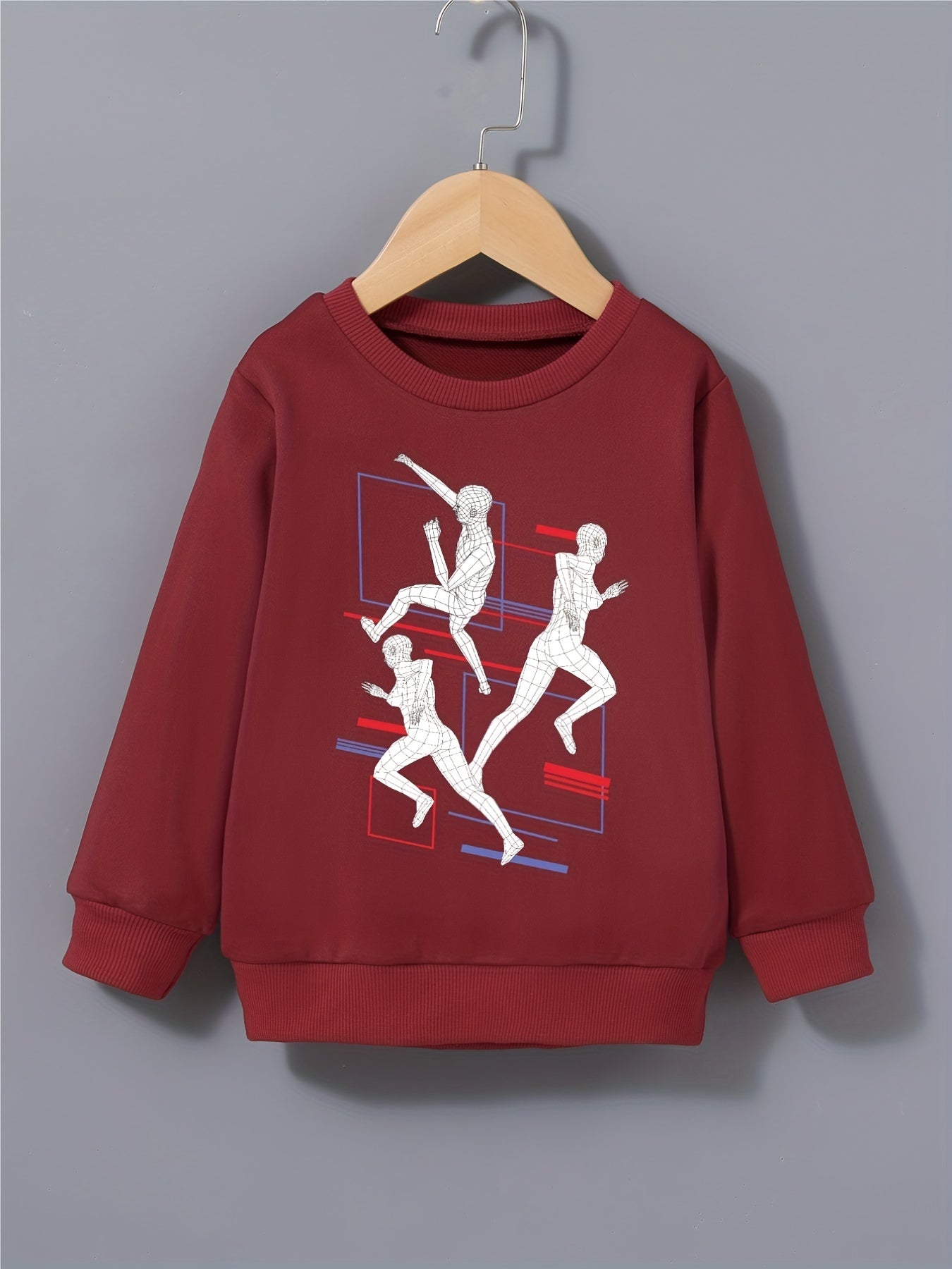 Sports Man Print Boys Sweatshirt Crew Neck Tops Kids Clothing
