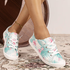 Floral & Leaf Print Canvas Sneakers Low Top Comfy Walking Shoes