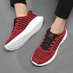 Men's Red Mesh Casual Sneakers Lace Up
