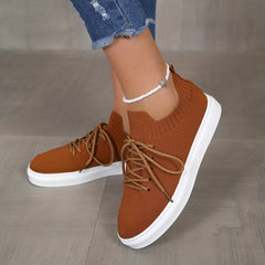 Women's Breathable Knit Sneakers Lightweight Low Top Lace Up Shoes