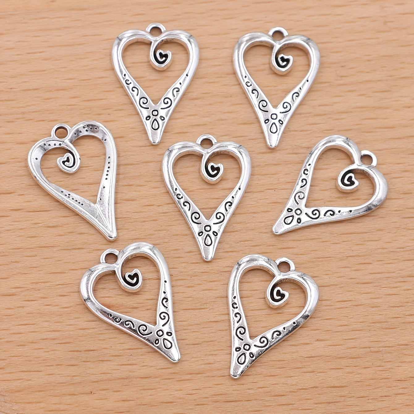 10pcs Silver Plated Heart Charm Vintage Pendant For Jewelry Making DIY