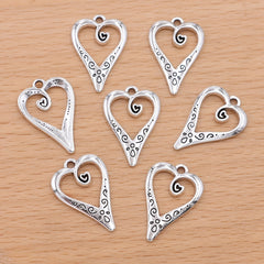 10pcs Silver Plated Heart Charm Vintage Pendant For Jewelry Making DIY