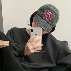 Pink Letter Embroidery Baseball Cap Vintage Distressed Dad Hat