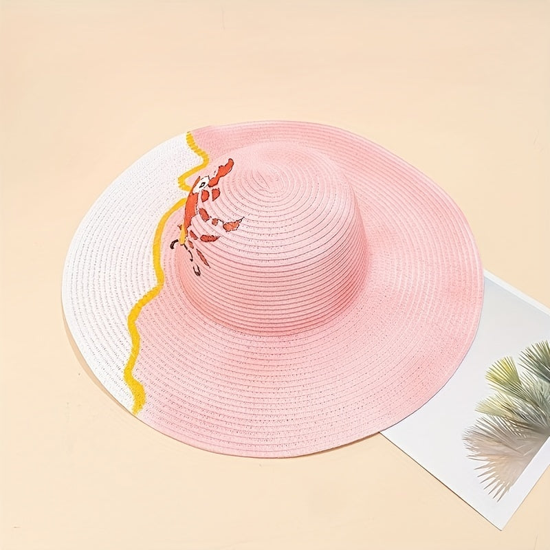 Hand Painted Sun Hat Wide Brim Sea Beach Graffiti Straw Hat