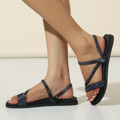 Glitter Flat Slides Open Toe Strap Sandals Beach Shoes