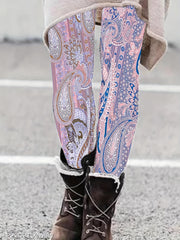 Boho Leggings Women's Plus Paisley Print Elastic High Rise