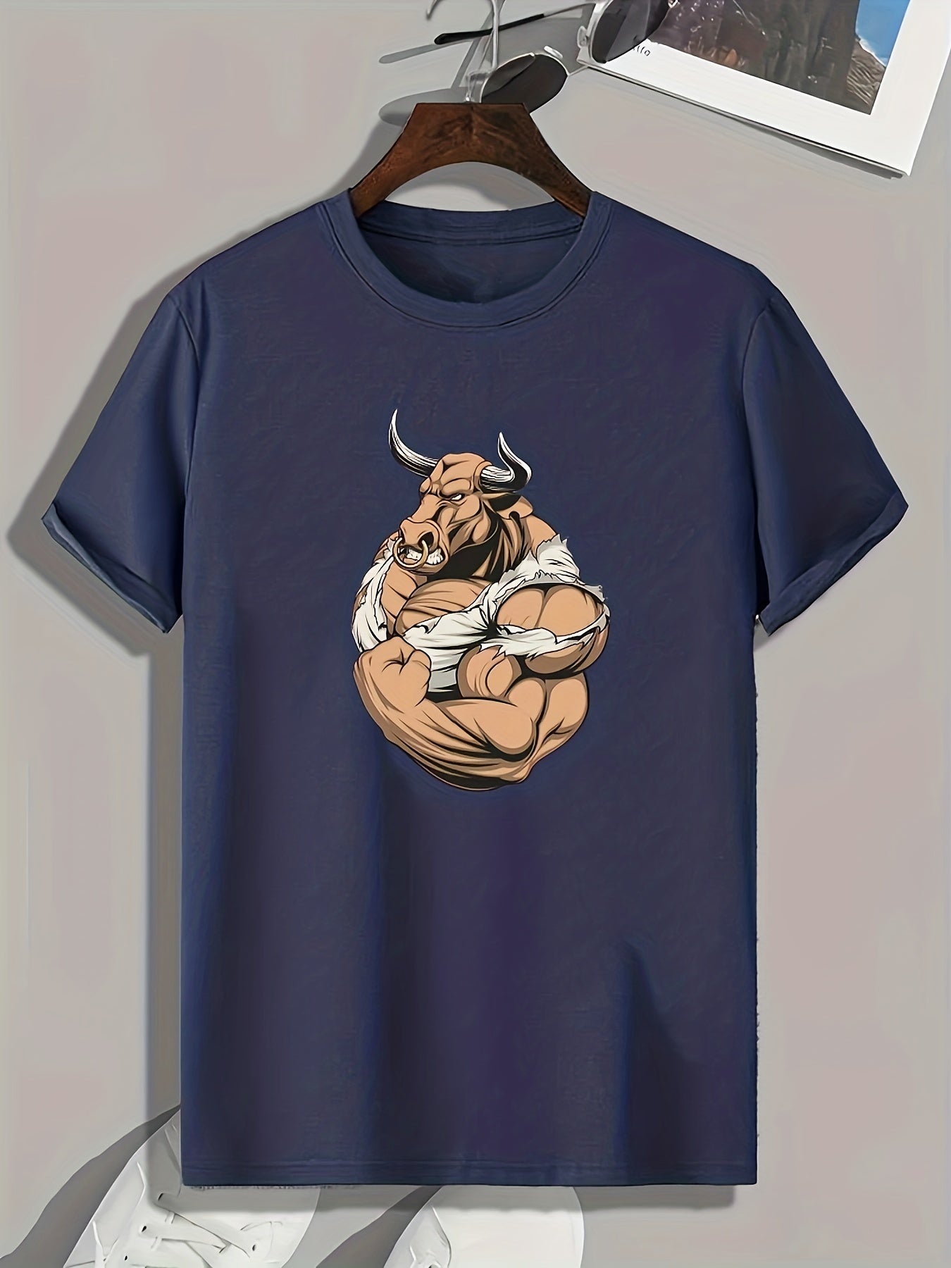Strong Bull Print Men's Graphic T shirt Casual Comfy Tees For Summer