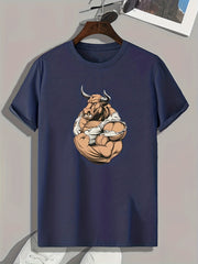 Strong Bull Print Men's Graphic T shirt Casual Comfy Tees For Summer