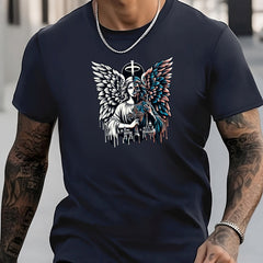 Men's Angle Pattern Shirt Stylish Crew Neck Tee Top