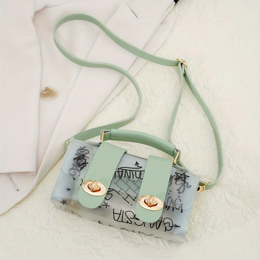 Graffiti Pattern Crossbody Bag Transparent Jelly Shoulder Bag