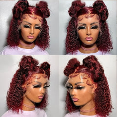 Burgundy Lace Front Wig 180 Density 99J Bob Wig Human Hair 13x4