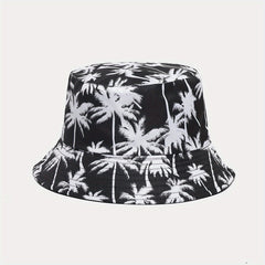 Coconut Tree Print Reversible Bucket Hat for Summer Beach Vacation