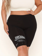 Retro Shorts Women's Plus Letter Print High Rise Slight Stretch Biker