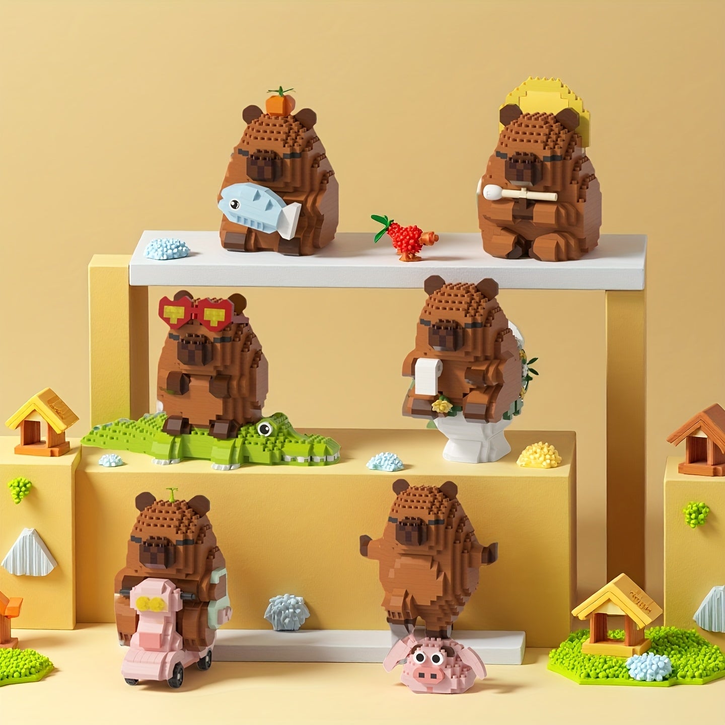 Capybara Shaped Building Block Dolls for Home and Office Decor