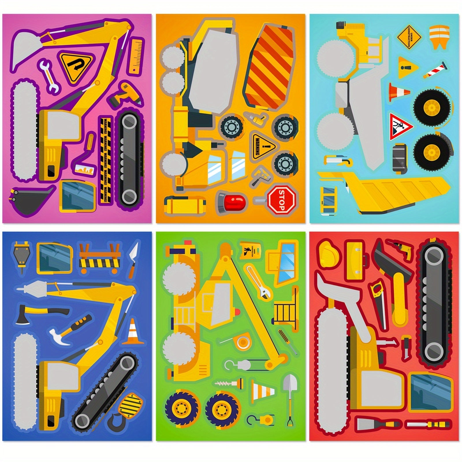 6 Engineering Vehicles Puzzle Sticker Games