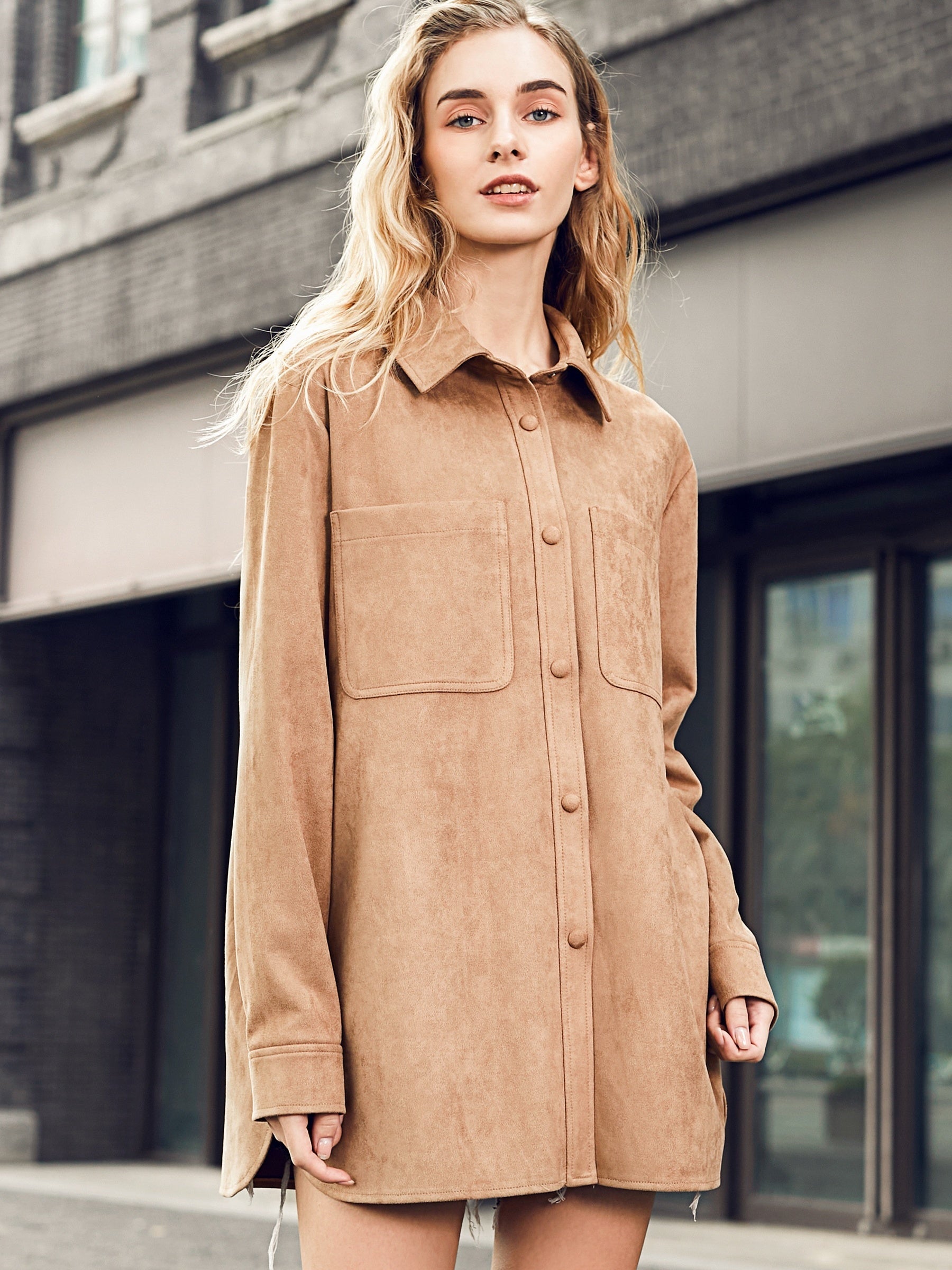 Button Front Casual Long Sleeve Coat