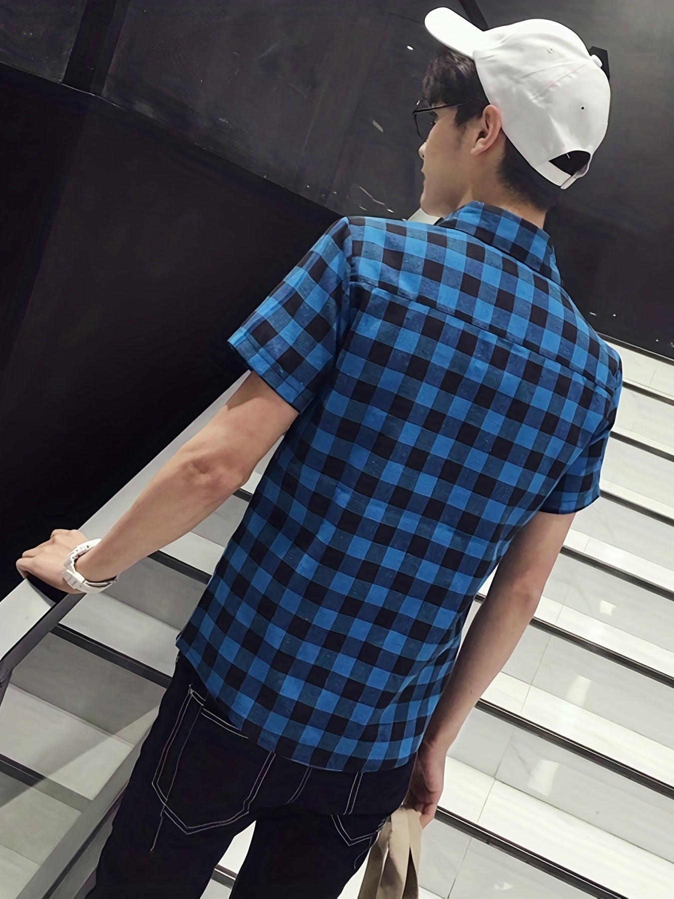 Men's Casual Plaid Short Sleeve Shirt