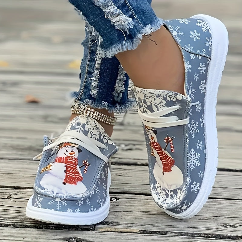 Snowman Pattern Slip On Sneakers Comfortable Wear-Resistance Boat Shoes