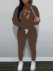 Women's Plus Abstract Face Print Hoodie & Joggers Set