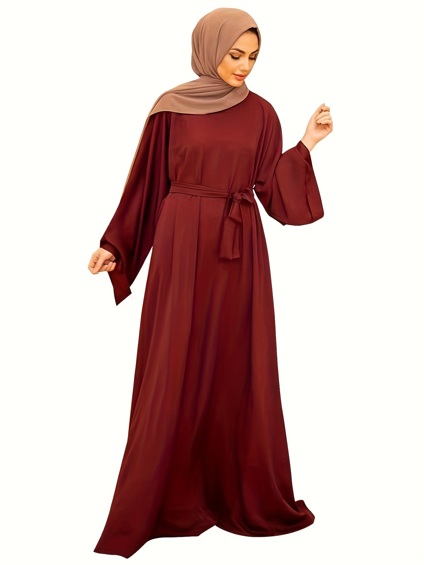 Retro Abaya Dress Women's Plus Solid Lantern Sleeve Maxi Jalabiya Dres