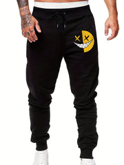 Smile Face Print Men's Sports Pants Casual Drawstring Jogging Trousers