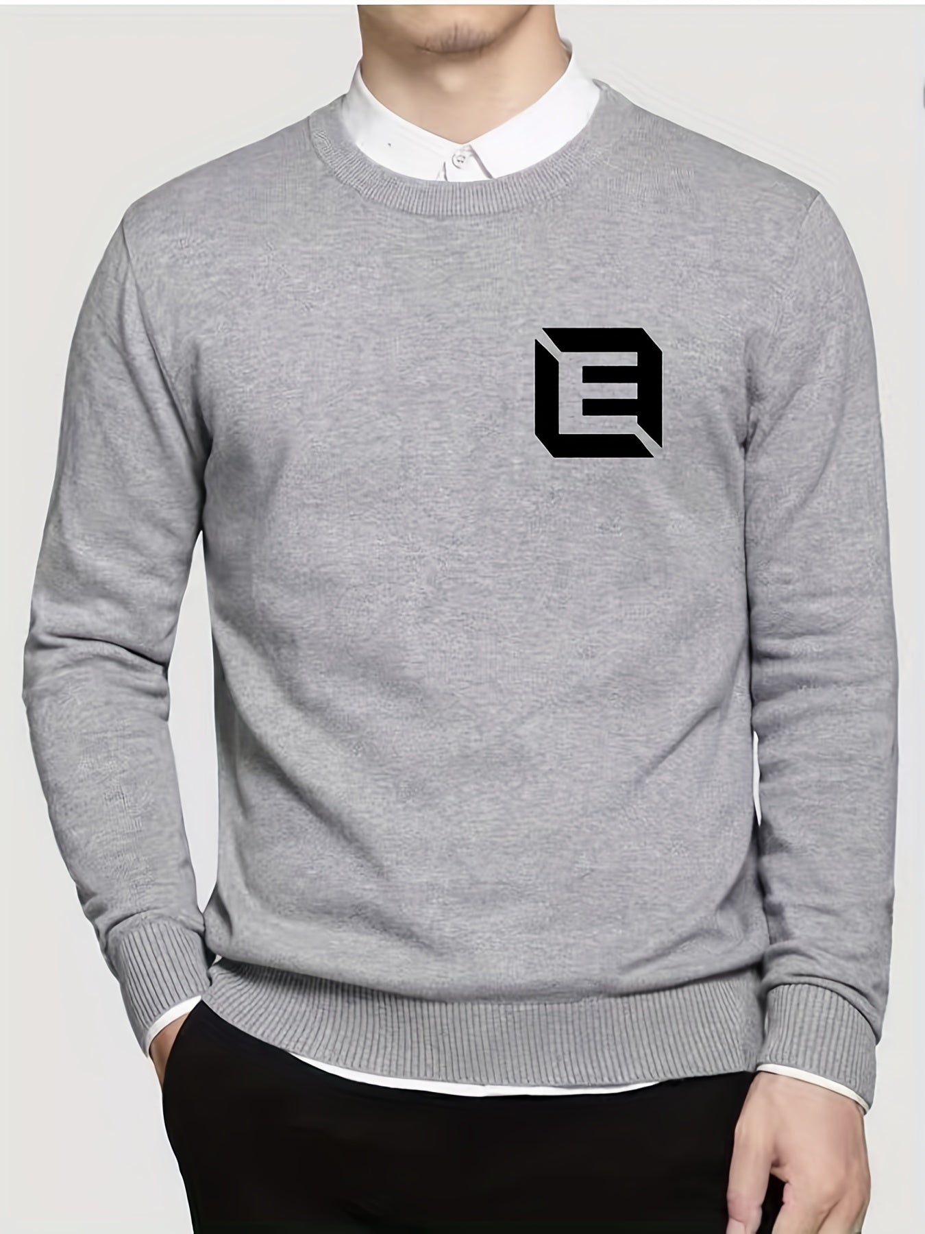 Men's Casual Knitted Sweater Mid Stretch Crew Neck Pullover