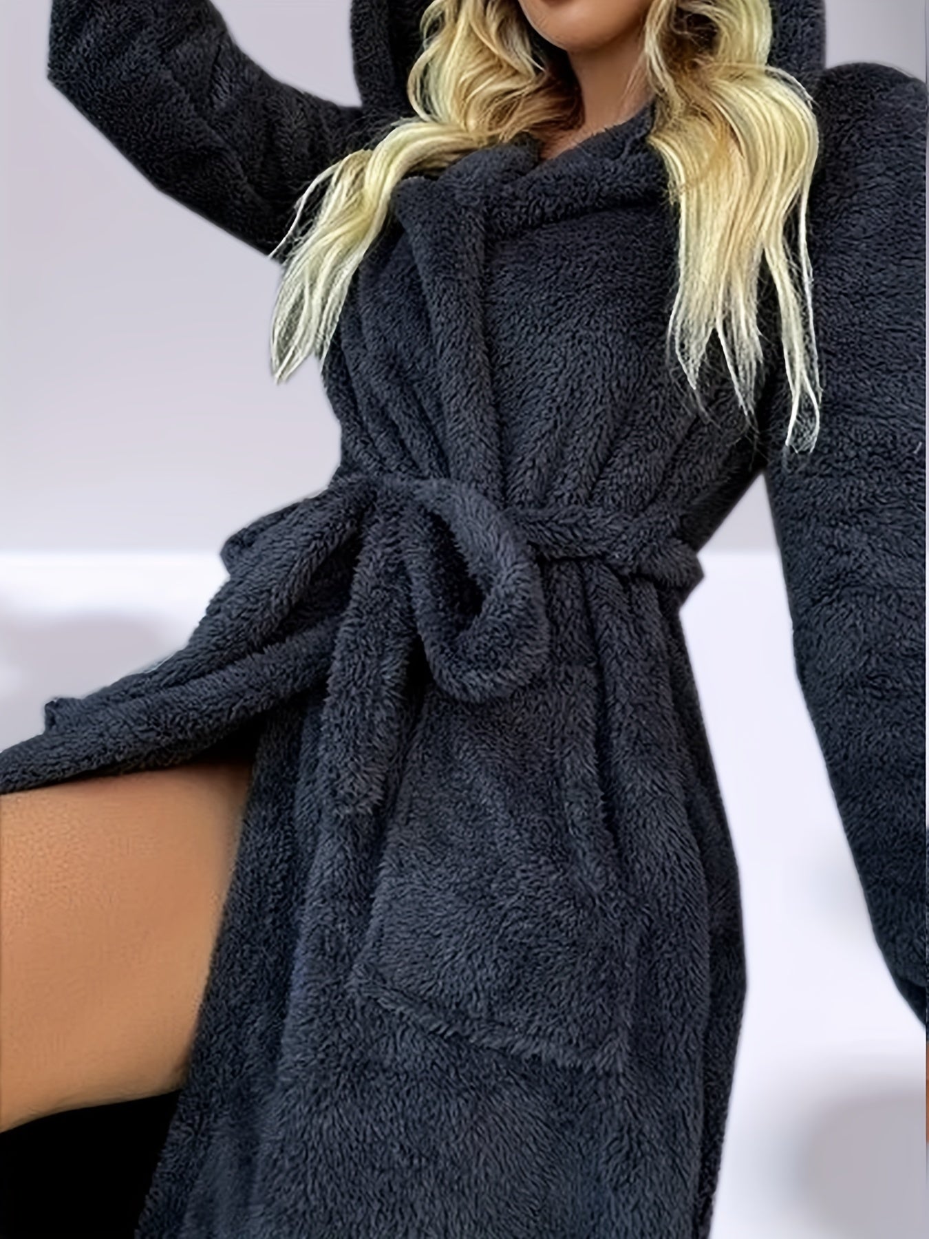 Women's Plus Hooded Fleece Nightgown Soft Flannel Robe