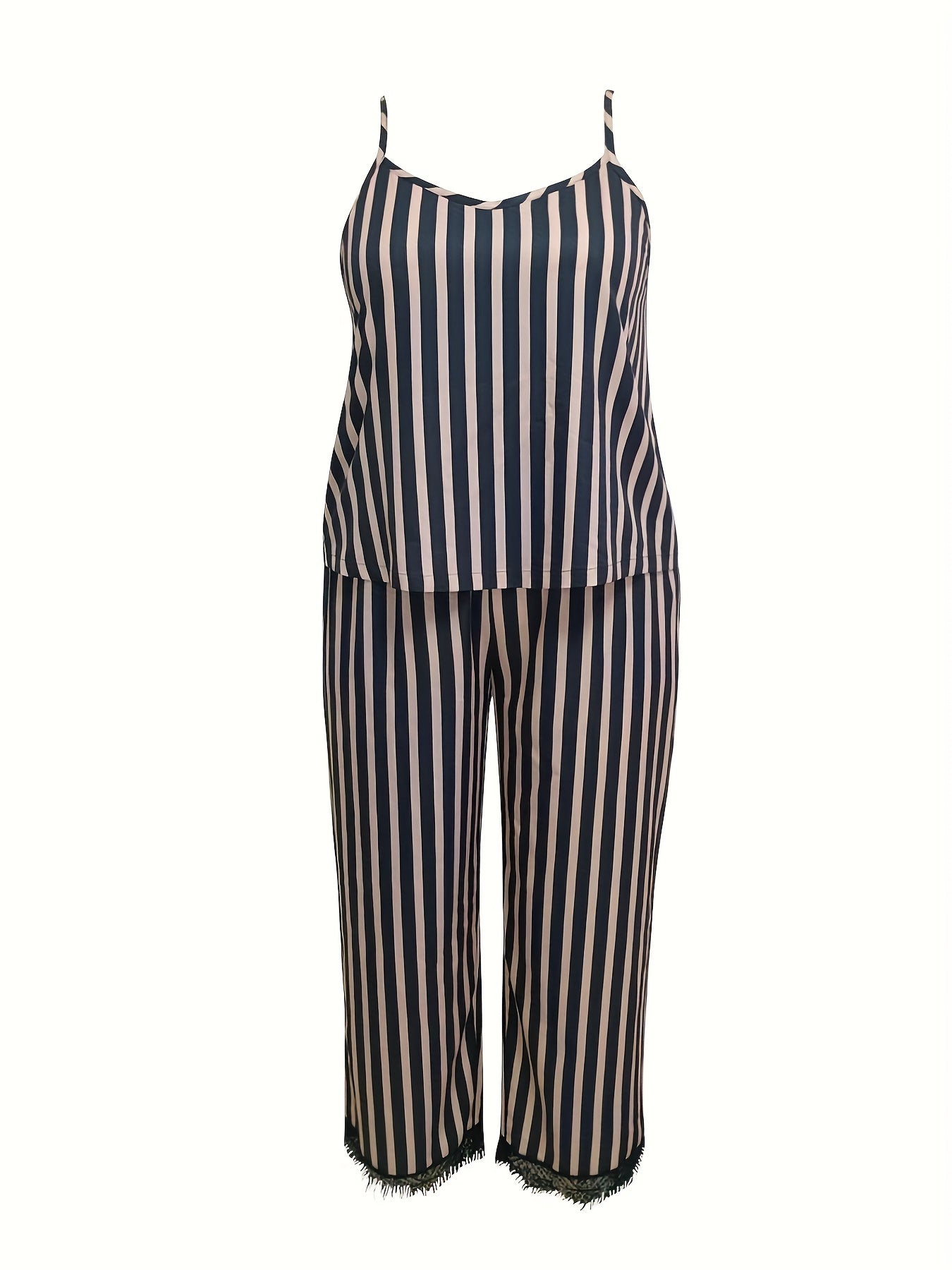 Stripe Print Cami Top & Lace Bow Pants Pajama Set
