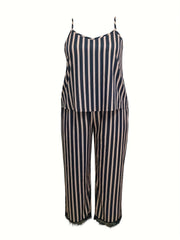 Stripe Print Cami Top & Lace Bow Pants Pajama Set