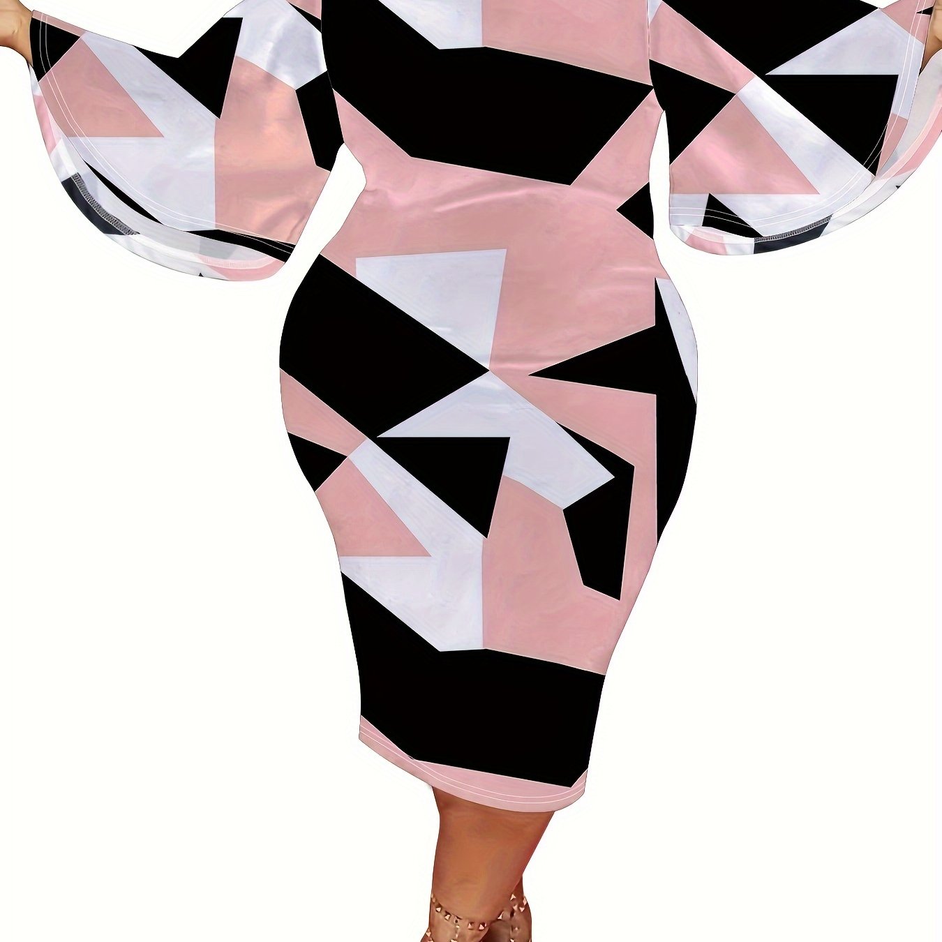 Geometric Print Bell Sleeve Dress