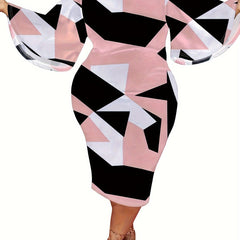 Geometric Print Bell Sleeve Dress