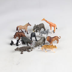 12 Animal Figurines: Lion, Tiger, Giraffe, Zebra, Bear, Elephant, Rhino