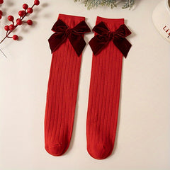 Winter Autumn Kids Knee High Christmas Socks Cotton Big Bow Soft Toddlers Prince